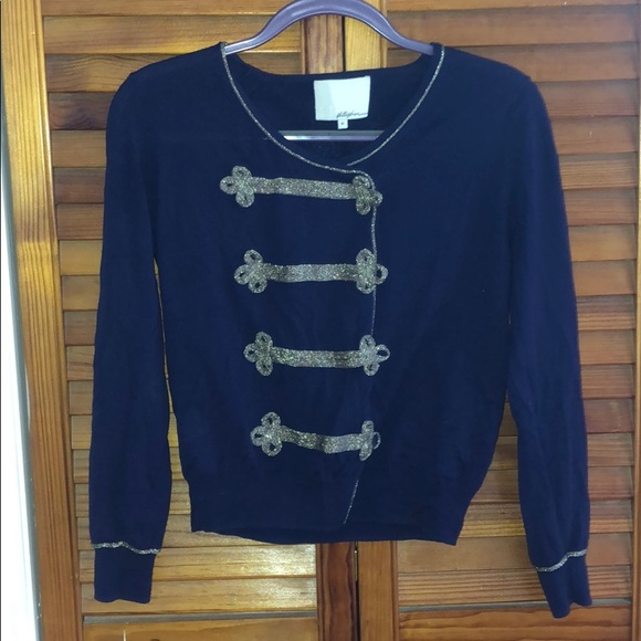 3.1 Phillip Lim navy blue and gold cropped sweater